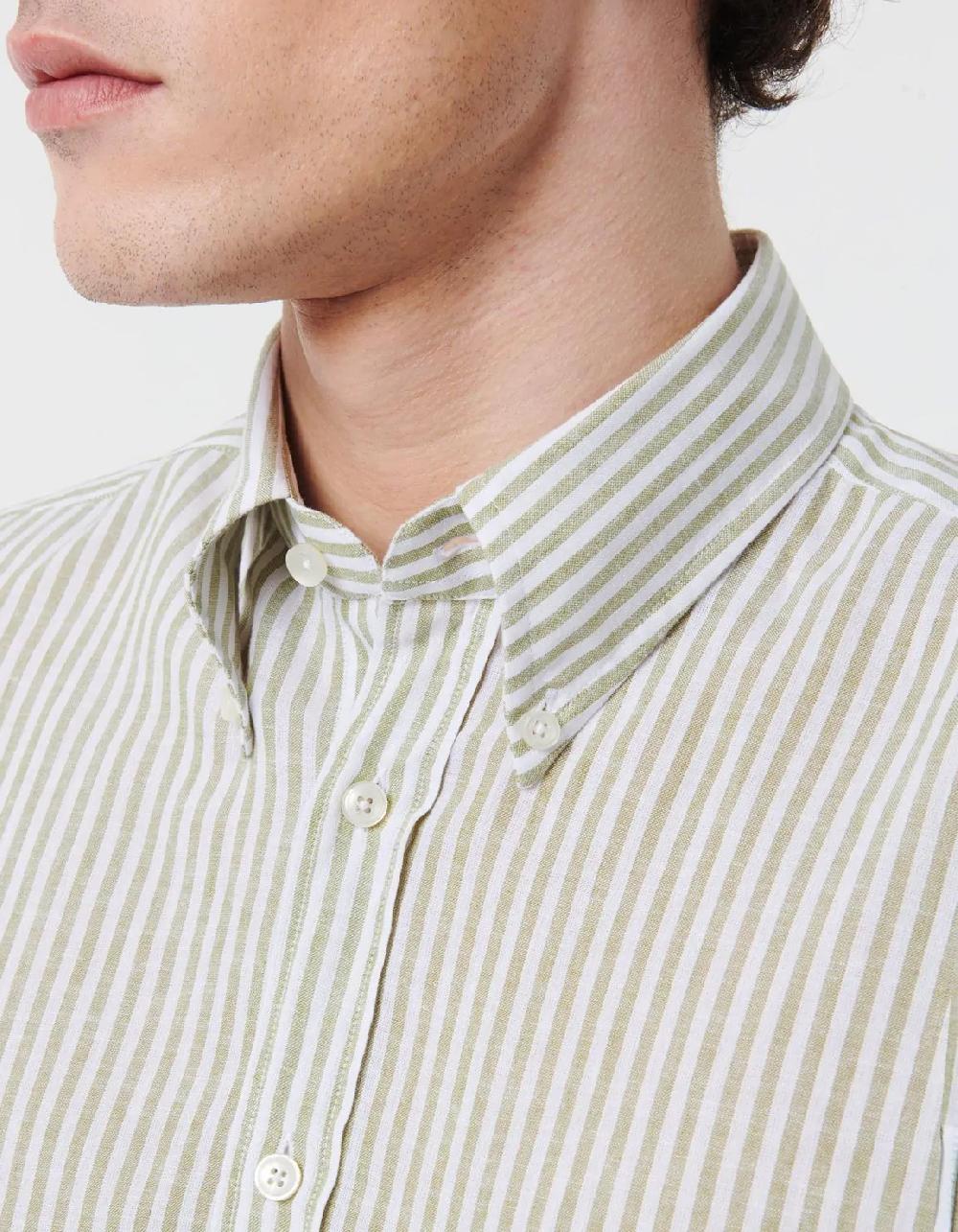 Xacus Camicia Collo button down Righe Lino Verde Shopping Online