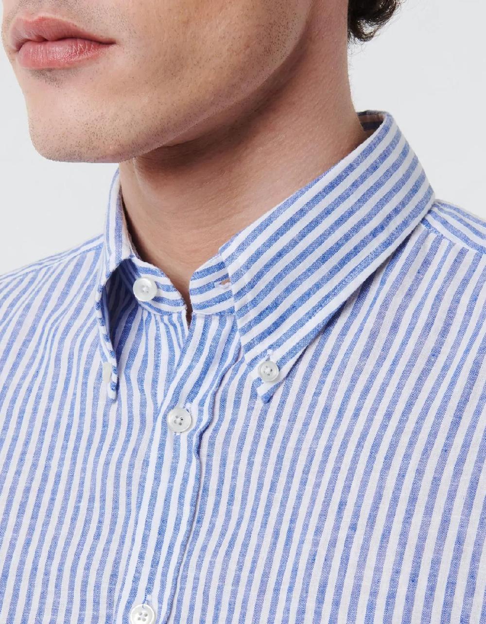 Xacus Camicia Collo button down Righe Lino Blu Affare Del Giorno