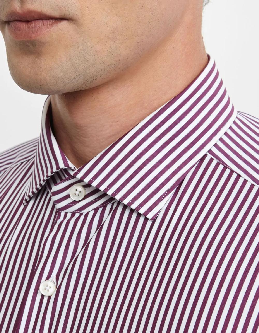 Xacus Camicia Collo francese piccolo Righe Twill Bordeaux I Più Venduti