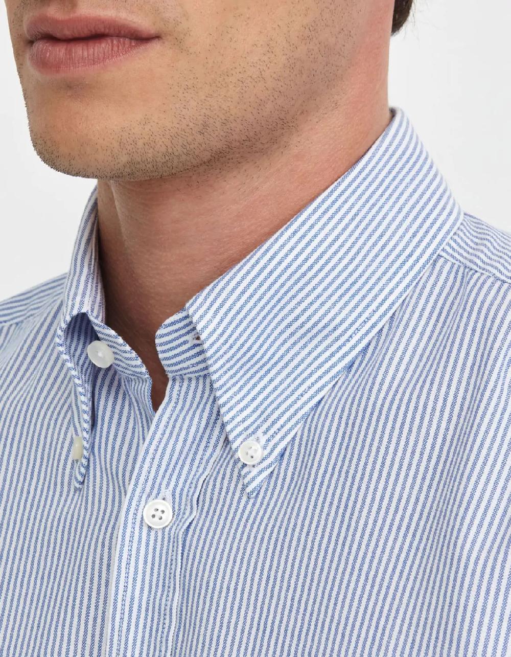Xacus Camicia Collo button down Righe Oxford Celeste scuro Offerta esclusiva