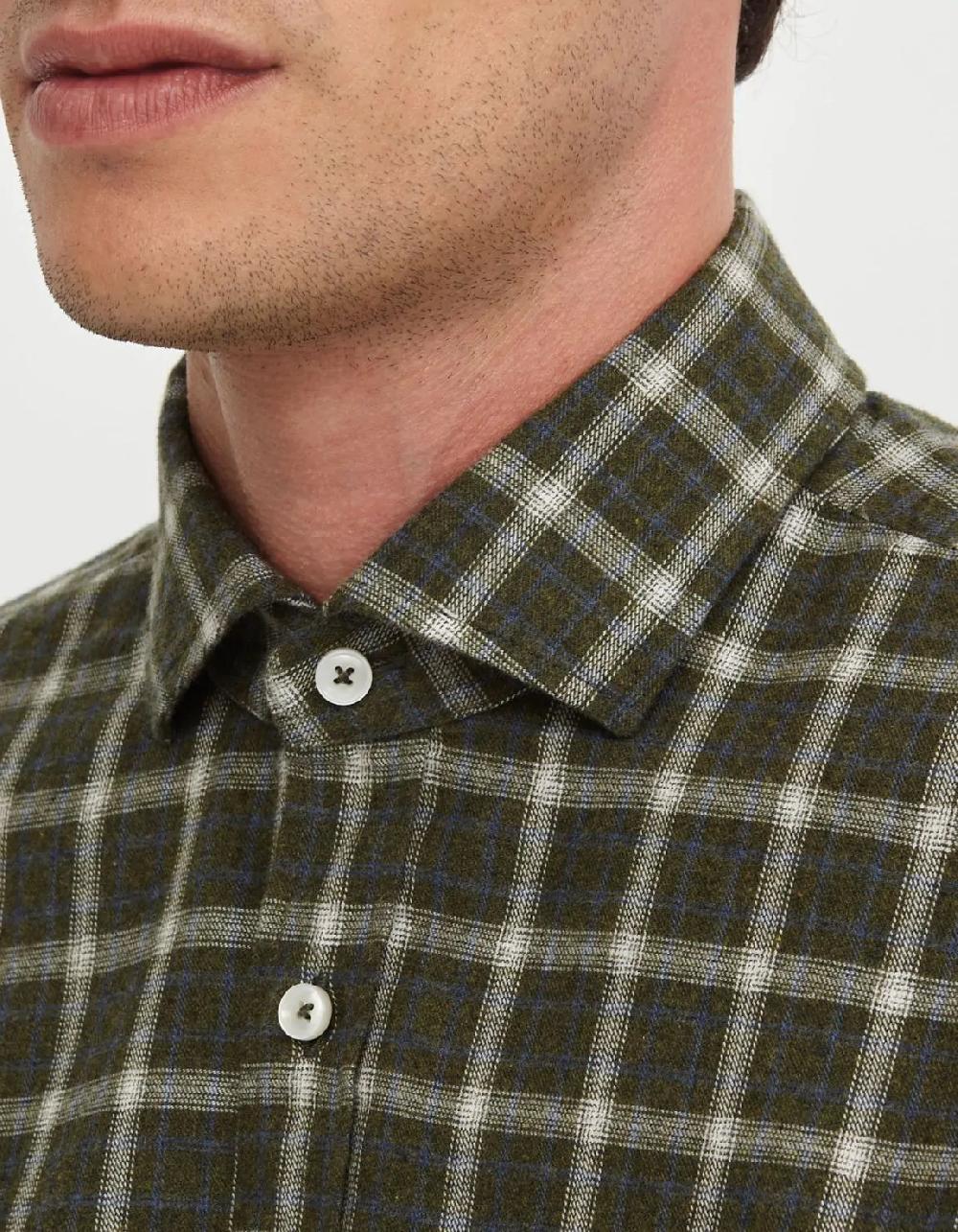 Xacus Camicia Collo francese Quadri Twill Verde Vendite stagionali