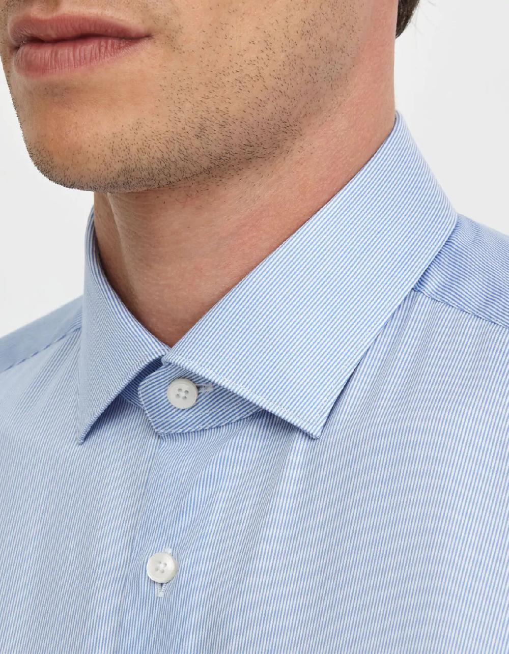 Xacus Camicia Collo francese piccolo Righe Twill Celeste chiaro Offerta Anniversario