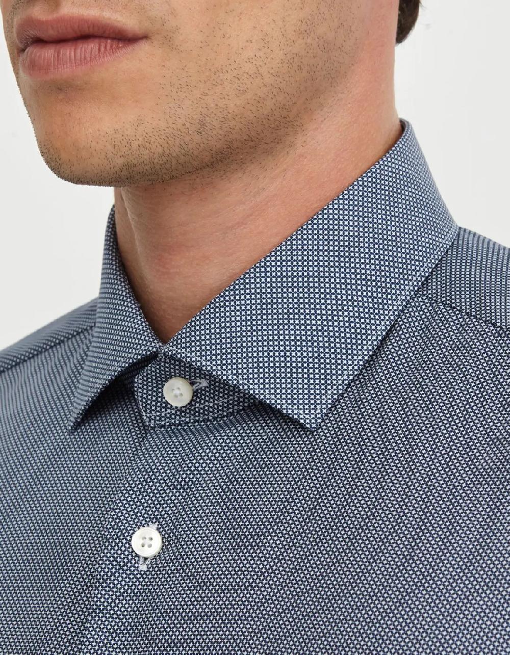 Xacus Camicia Collo francese piccolo Fantasia Popeline Blu Vendita calda