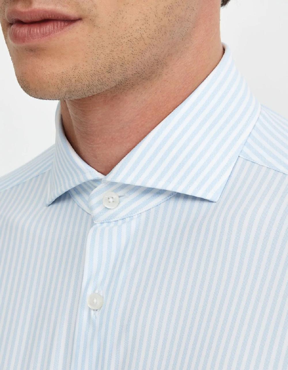 Xacus Camicia Collo francese Righe Twill Celeste chiaro Offerte esclusive
