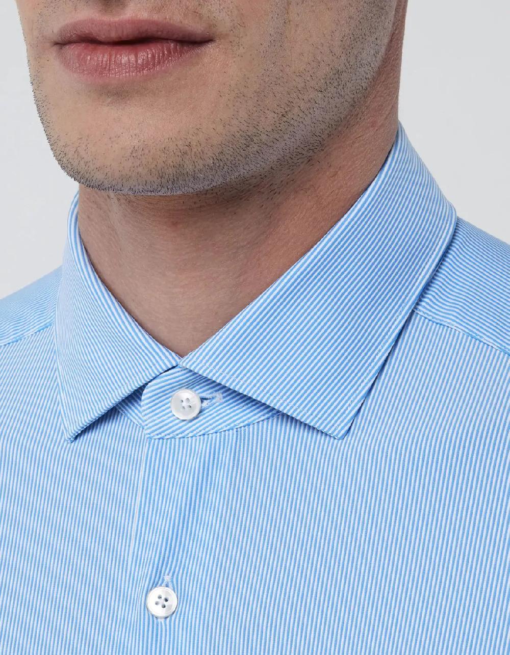 Xacus Camicia Collo francese piccolo Righe Twill Azzurro Rilascio limitato