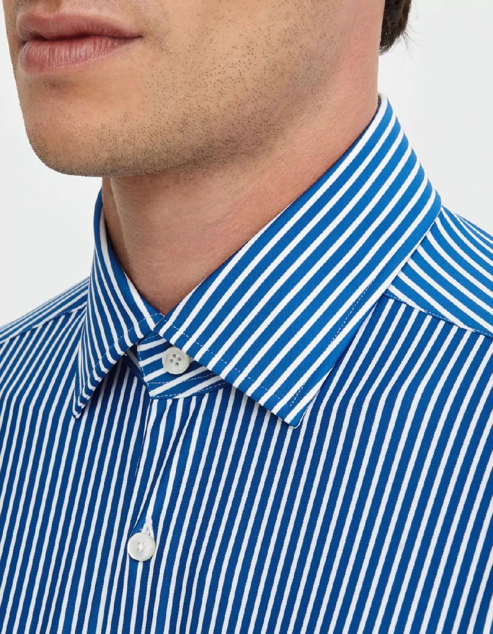 Xacus Camicia Collo italiano aperto Righe Twill Blu Latest stili