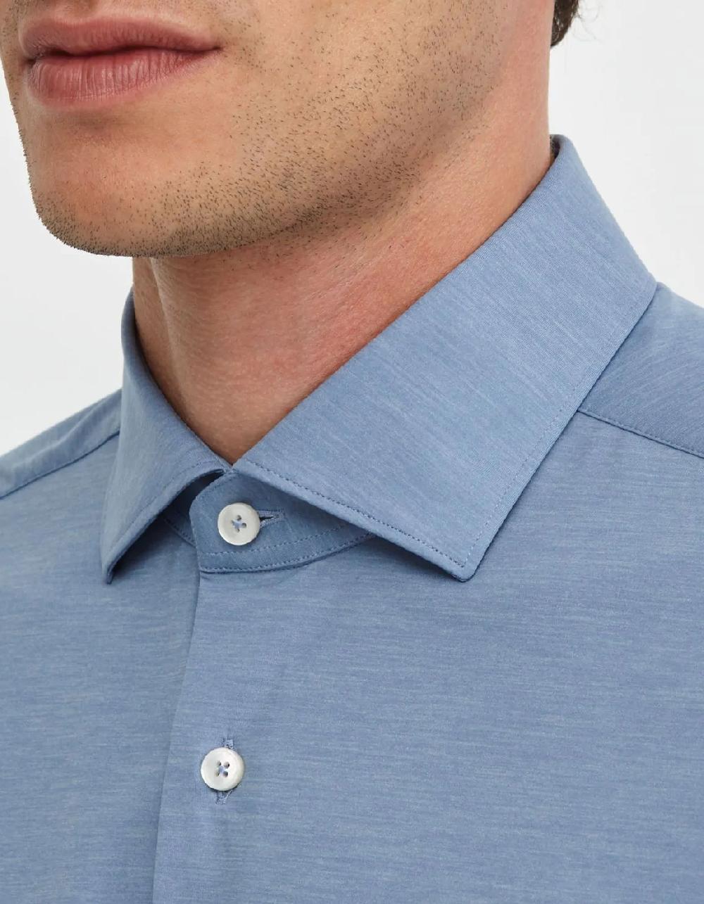 Xacus Camicia Collo francese piccolo Tinta Unita Maglia Celeste melange Only for today