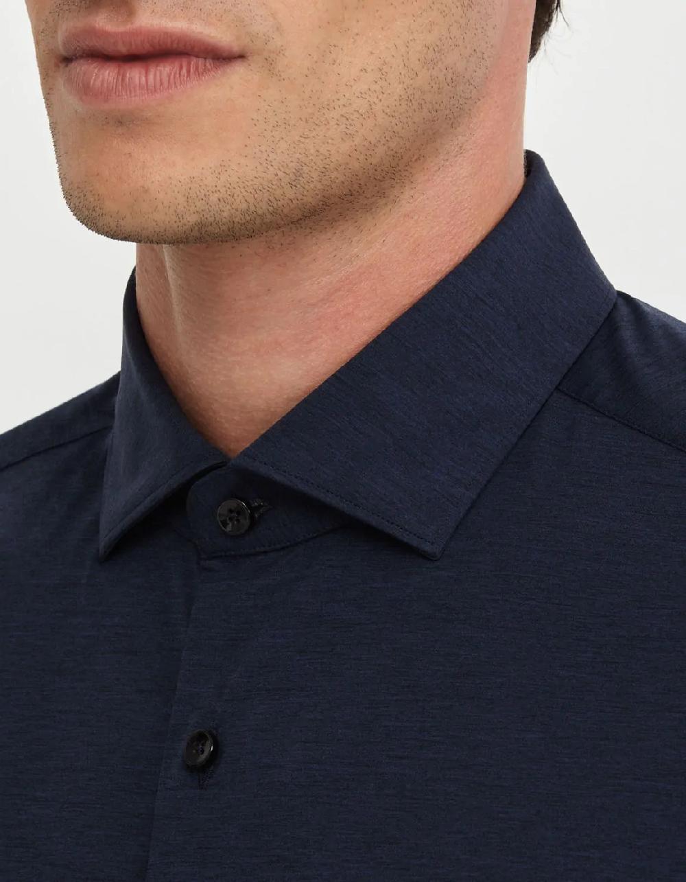 Xacus Camicia Collo francese piccolo Tinta Unita Maglia Blu navy Offerta speciale della fabbrica