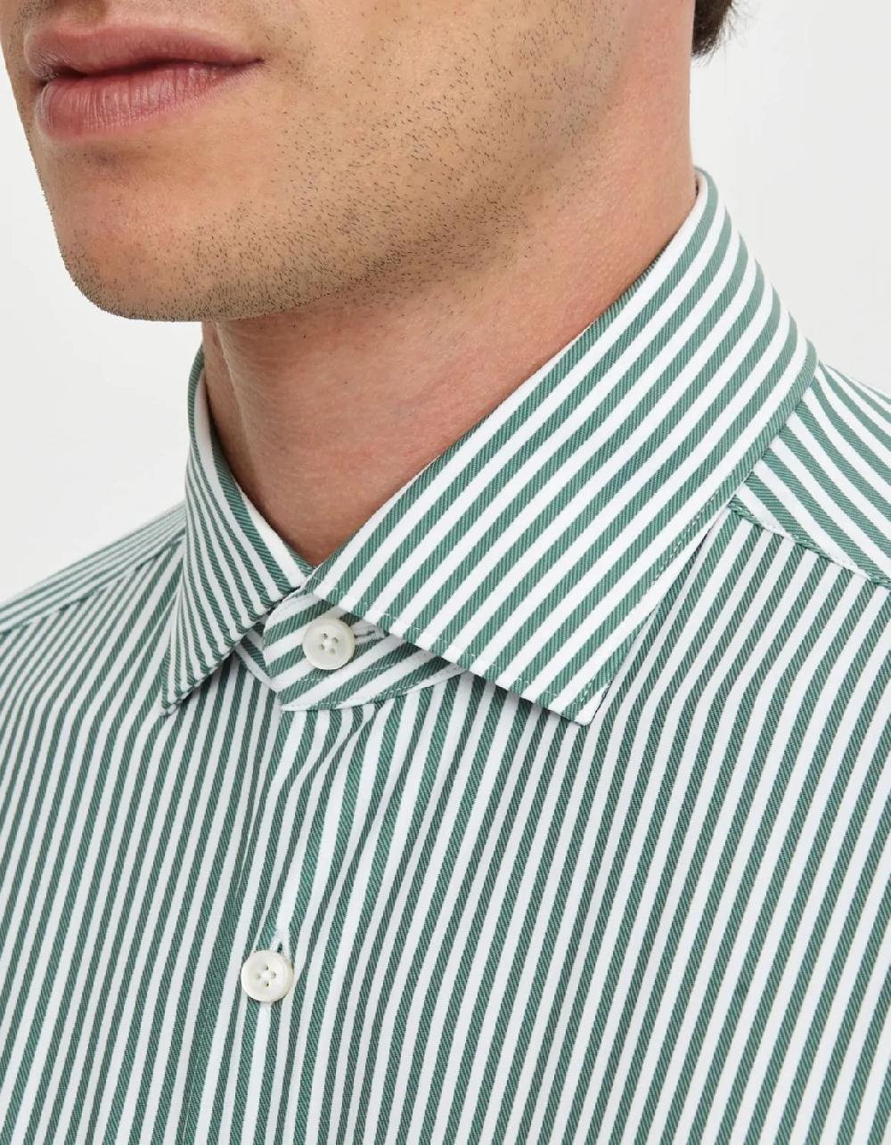 Xacus Camicia Collo francese piccolo Righe Twill Verde Solo un giorno rimasto