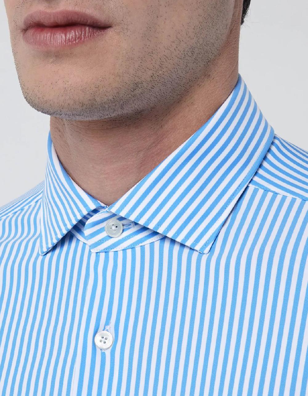 Xacus Camicia Collo francese piccolo Righe Twill Azzurro
