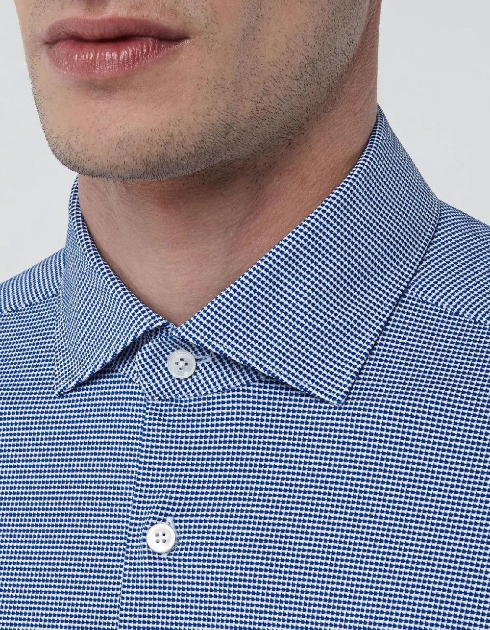 Xacus Camicia Collo francese piccolo Tinta Unita Armaturato Blu