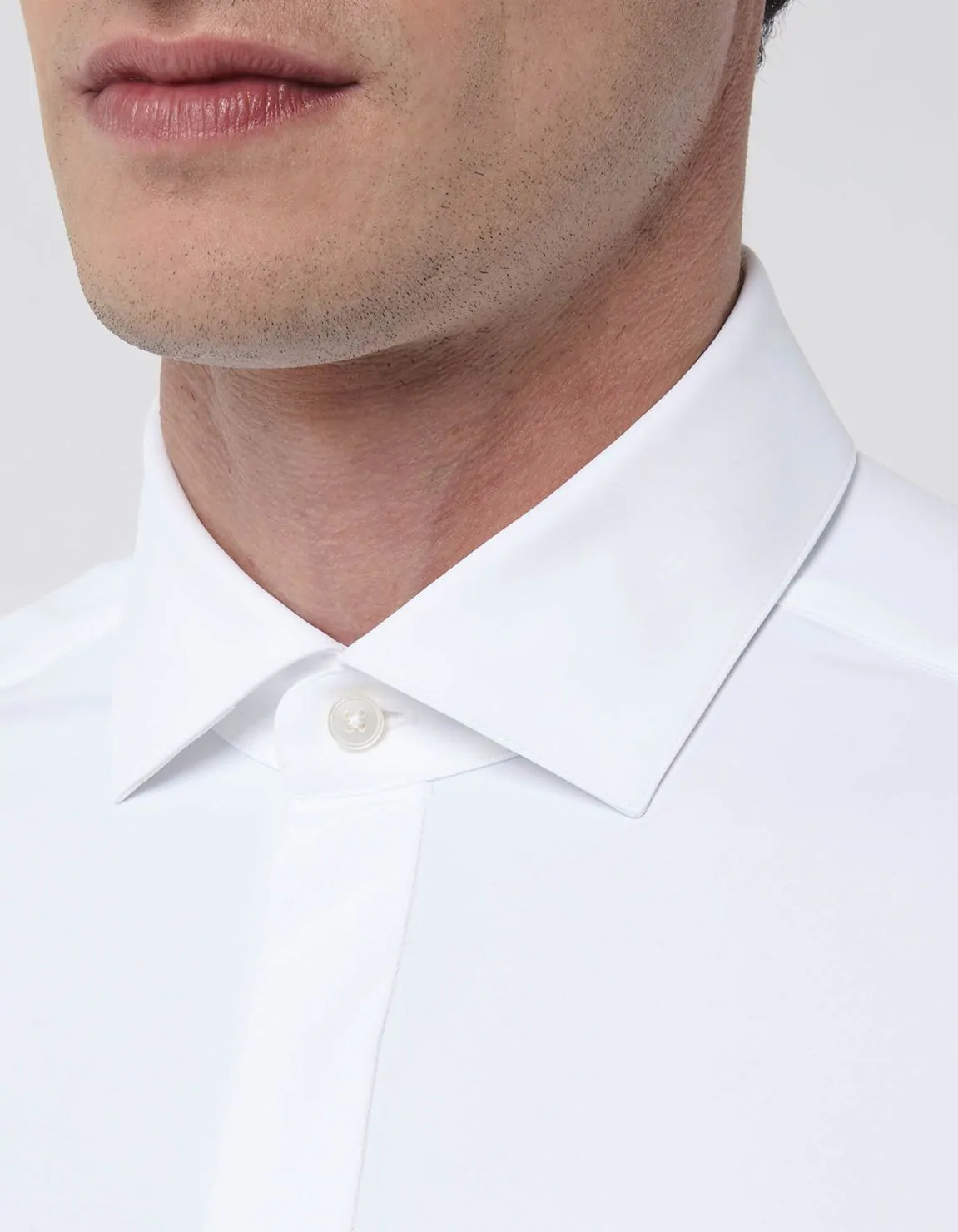 Xacus Camicia Collo francese piccolo Tinta Unita Twill Bianco Presa