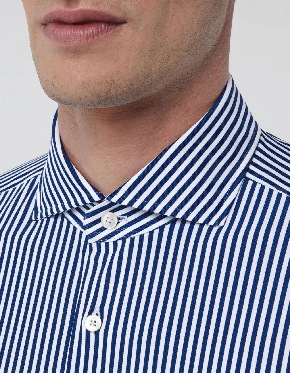 Xacus Camicia Collo francese Righe Twill Blu Sconto
