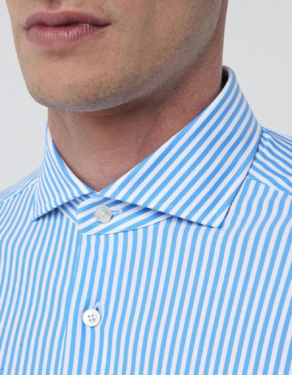 Xacus Camicia Collo francese Righe Twill Azzurro Offerta