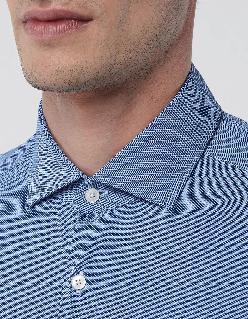 Xacus Camicia Collo francese piccolo Tinta Unita Armaturato Blu I Più Venduti
