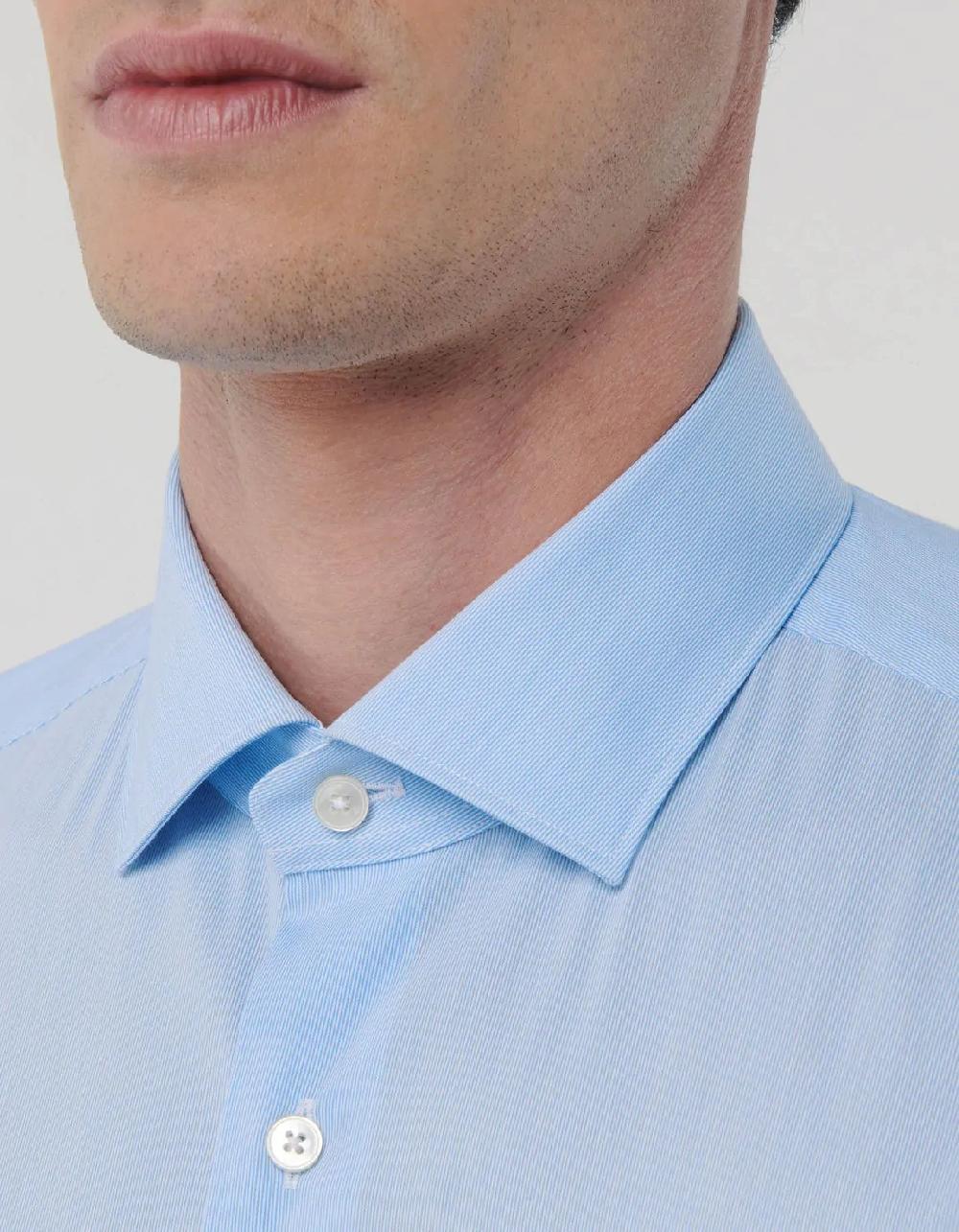 Xacus Camicia Collo francese piccolo Righe Popeline Celeste Nuova