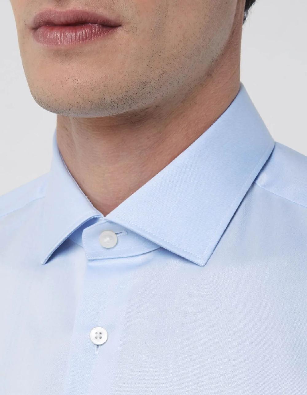 Xacus Camicia Collo francese piccolo Tinta Unita Twill Celeste Comprare a buon mercato