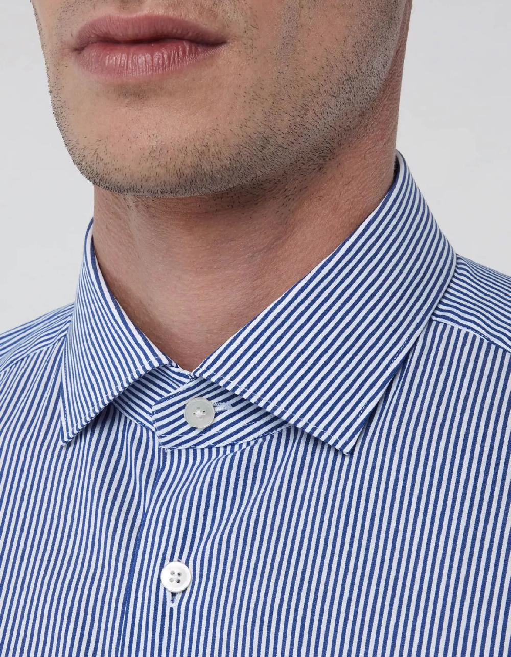 Xacus Camicia Collo francese piccolo Righe Popeline Blu Vendite stagionali