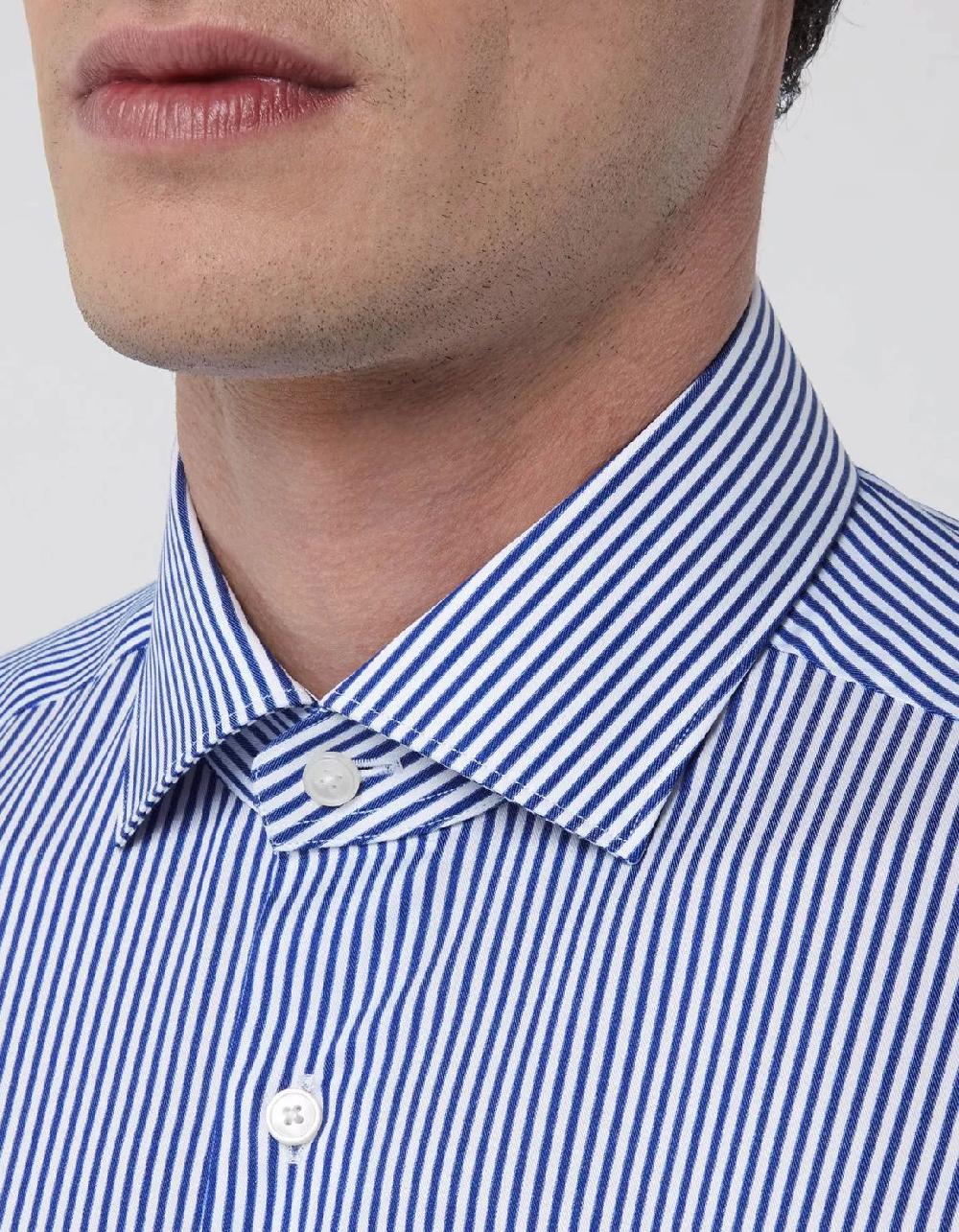 Xacus Camicia Collo francese piccolo Righe Twill Blu Offerta temporanea