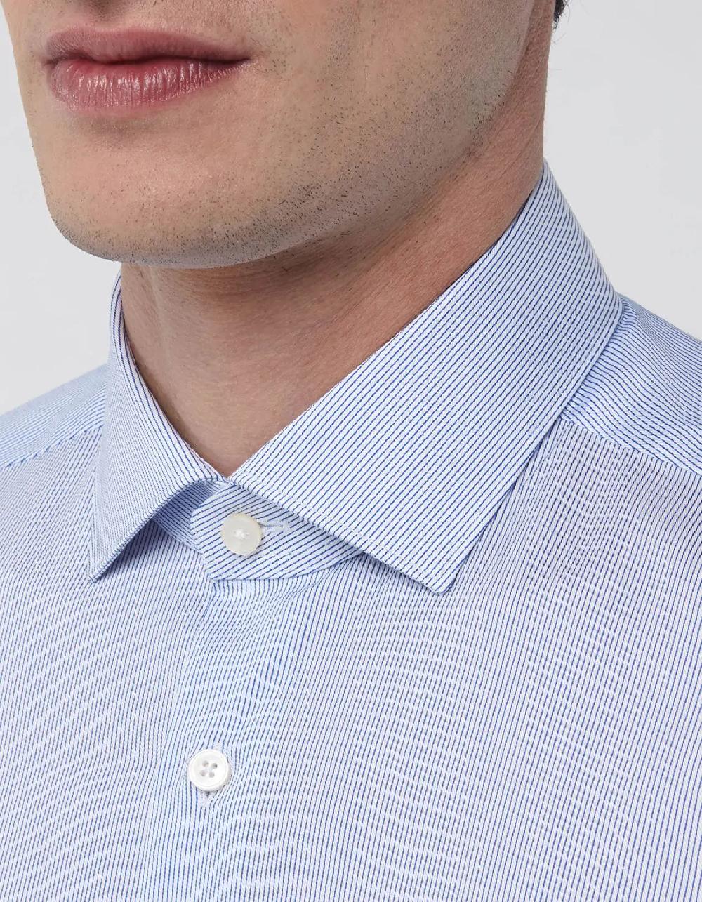 Xacus Camicia Collo francese piccolo Righe Twill Blu Offerte esclusive