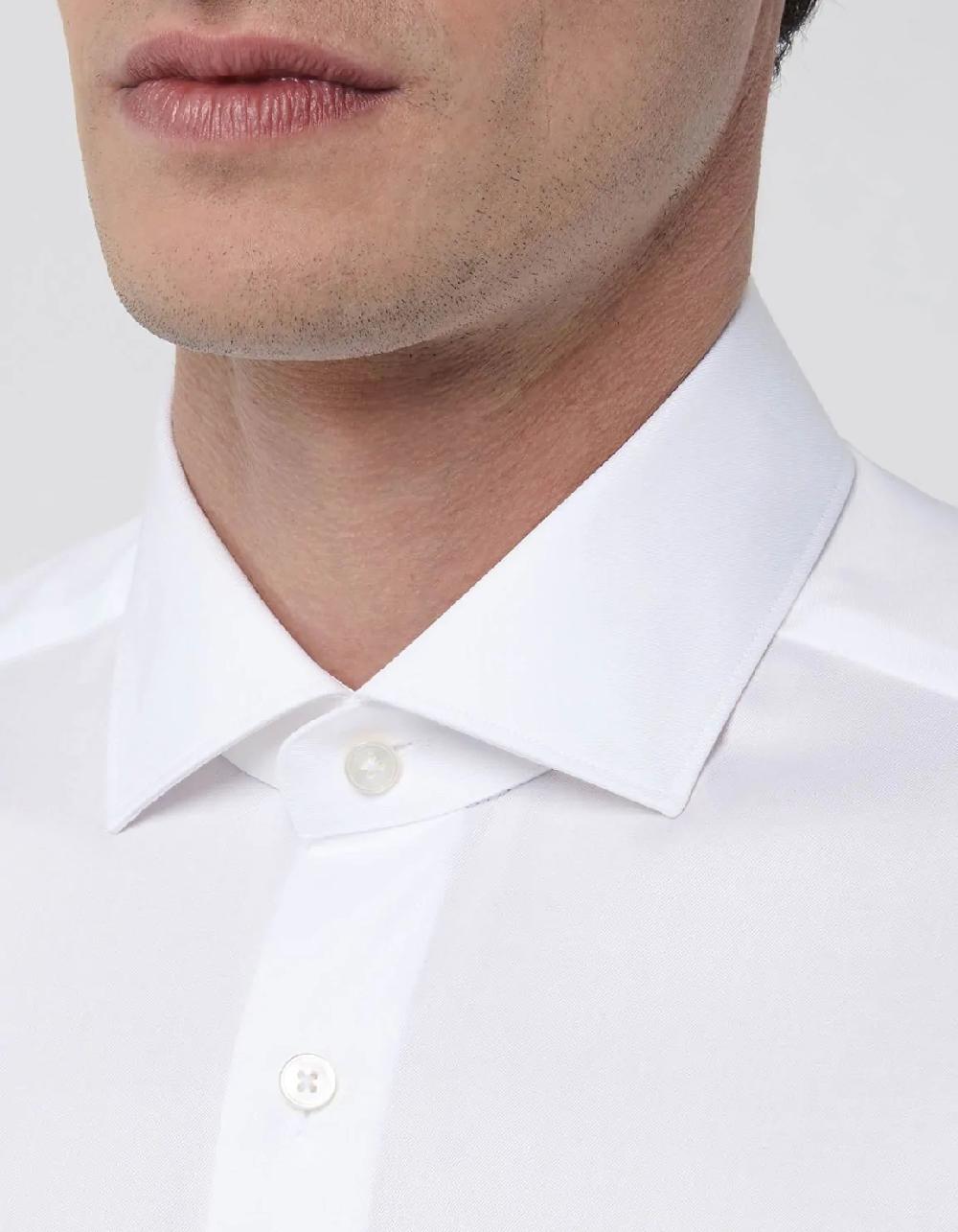 Xacus Camicia Collo francese piccolo Tinta Unita Twill Bianco Offerte stagionali