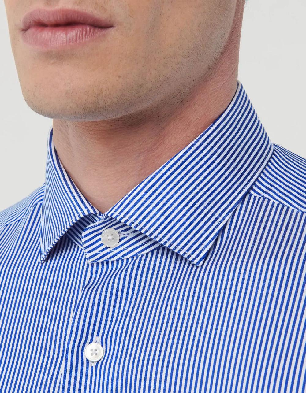 Xacus Camicia Collo francese piccolo Righe Twill Blu Comprane uno, ottenene uno gratis