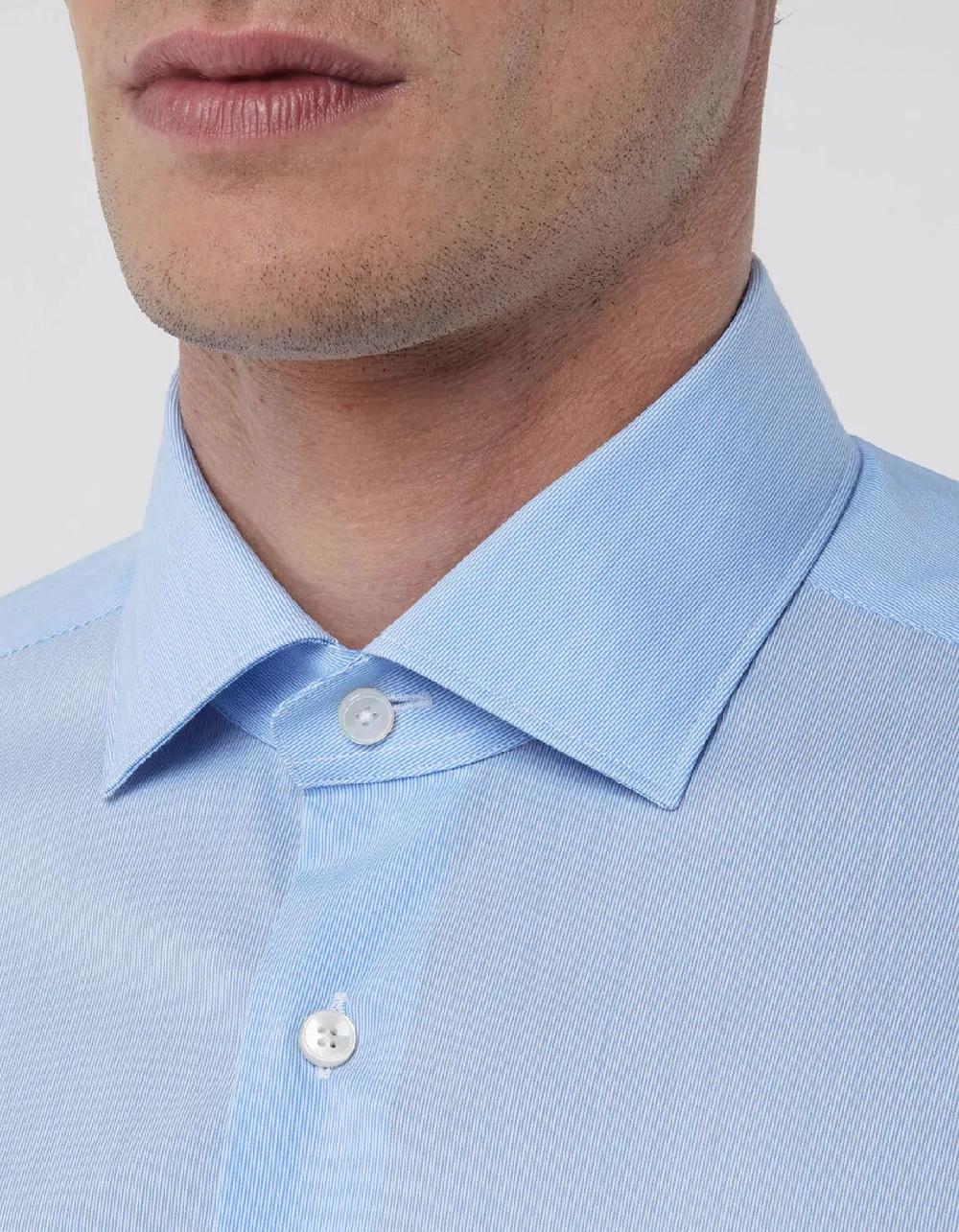 Xacus Camicia Collo francese piccolo Righe Popeline Celeste Offerte speciali
