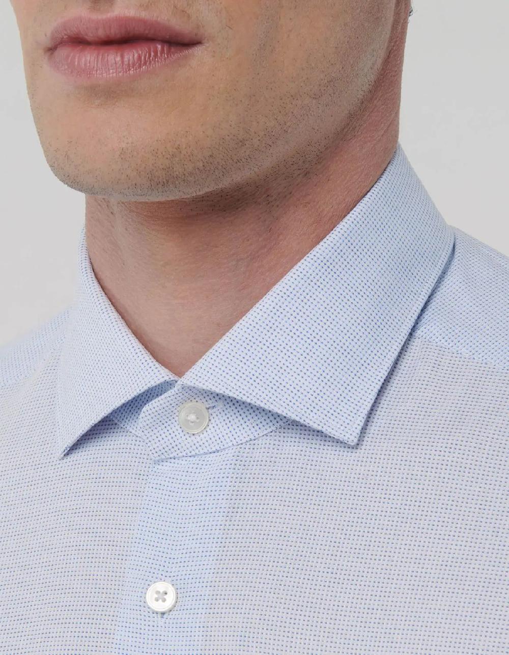 Xacus Camicia Collo francese piccolo Tinta Unita Armaturato Celeste chiaro Prezzo basso