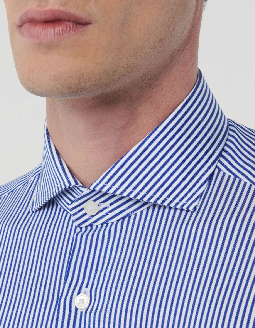 Xacus Camicia Collo francese Righe Twill Blu Ultimi tre giorni