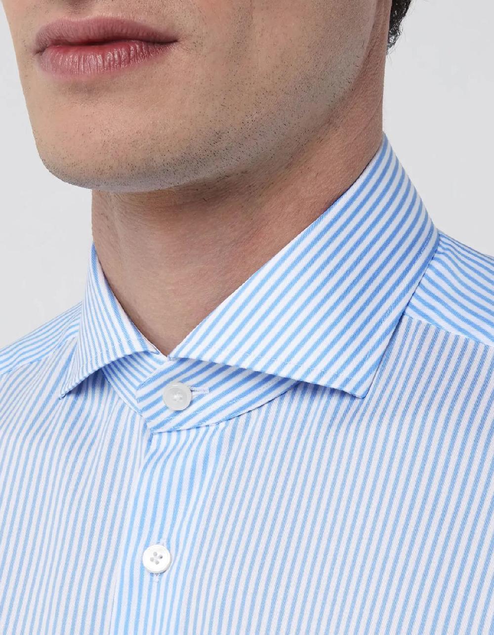 Xacus Camicia Collo francese Righe Twill Celeste ACQUISTA ORA