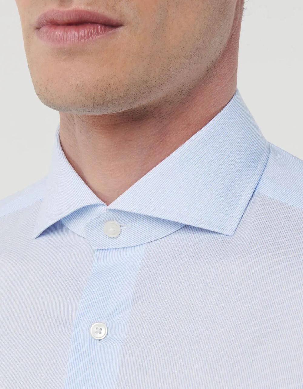 Xacus Camicia Collo francese Righe Twill Celeste Ultimi due giorni