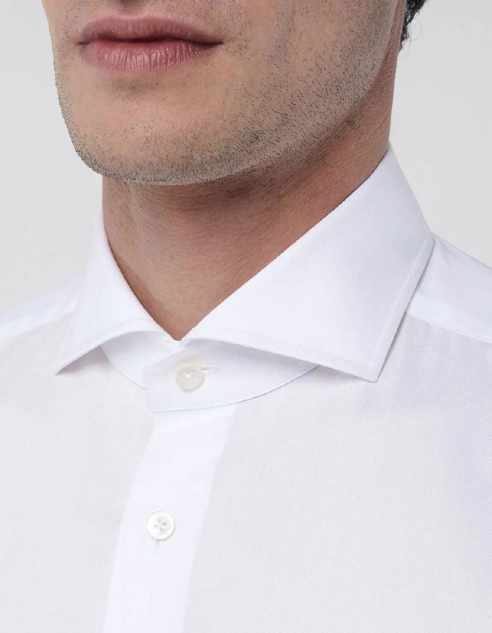 Xacus Camicia Collo francese Tinta Unita Twill Bianco