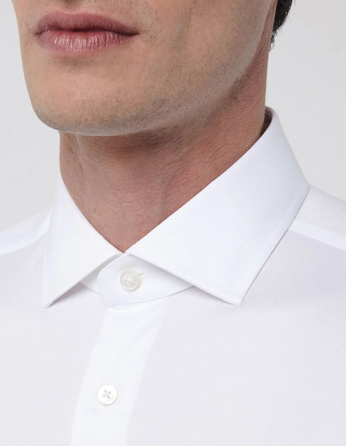 Xacus Camicia Collo italiano Tinta Unita Twill Bianco