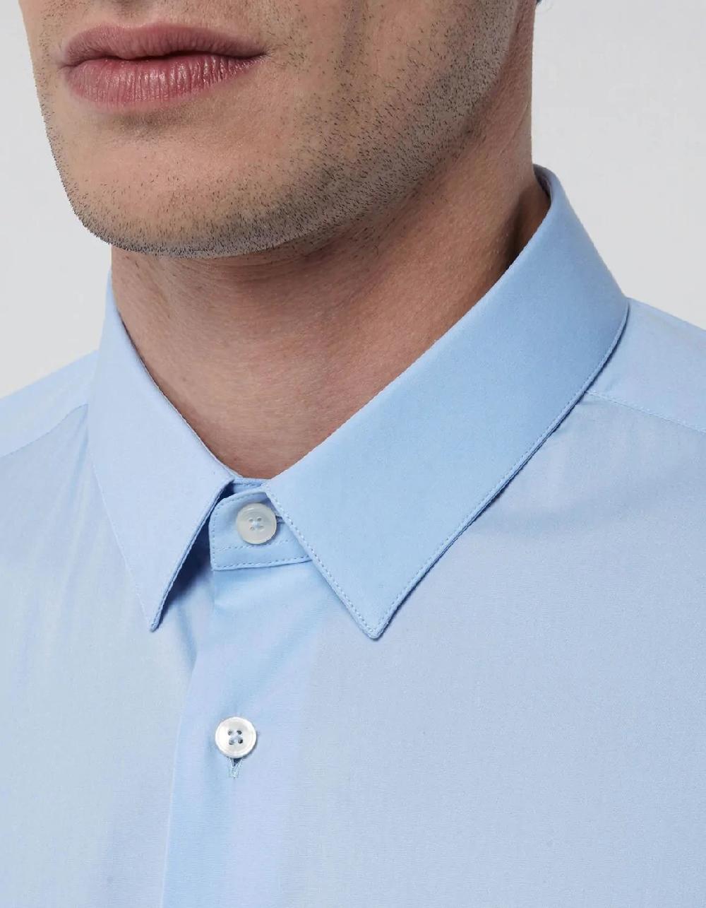 Xacus Camicia Collo italiano piccolo Tinta Unita Popeline Celeste Spedizione Gratuita