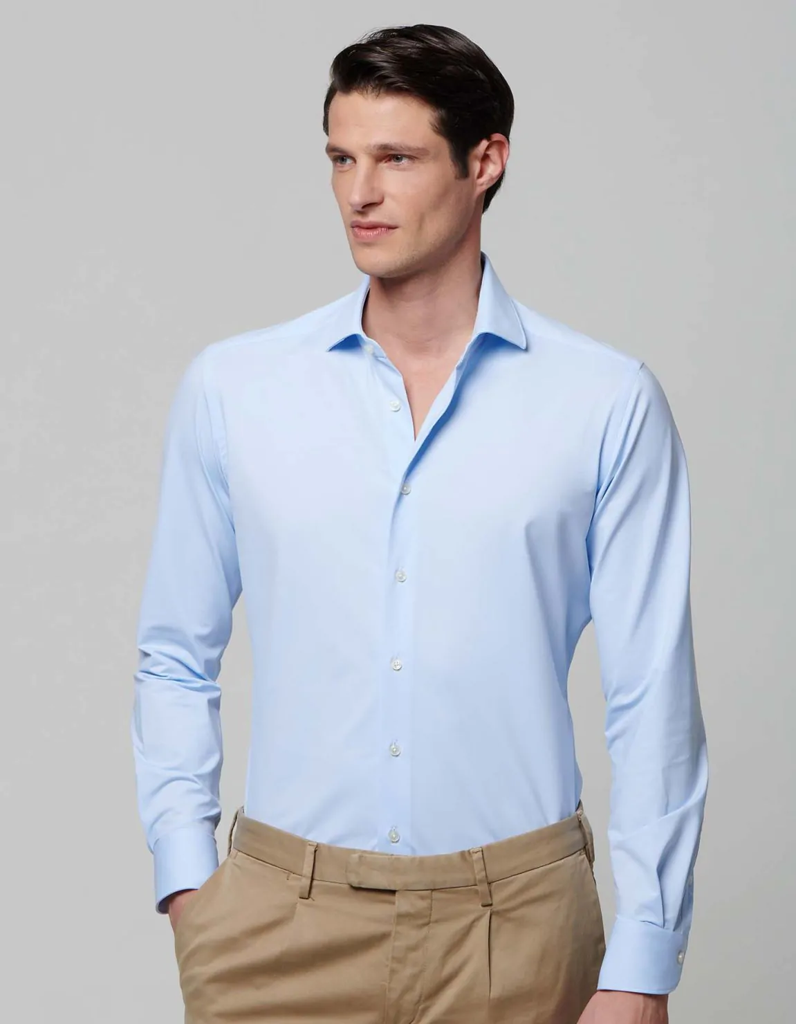 Xacus Camicia Collo francese piccolo Tinta Unita Oxford Celeste chiaro Pezzi Unici