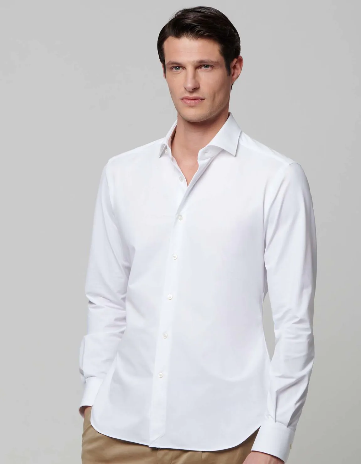 Xacus Camicia Collo francese piccolo Tinta Unita Twill Bianco Qualità Garantita