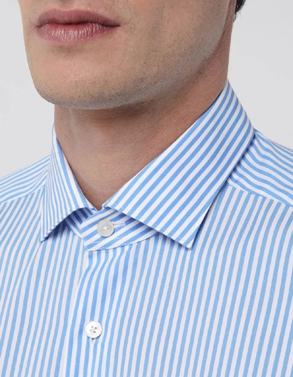 Xacus Camicia Collo francese piccolo Righe Popeline Celeste Consegna Veloce