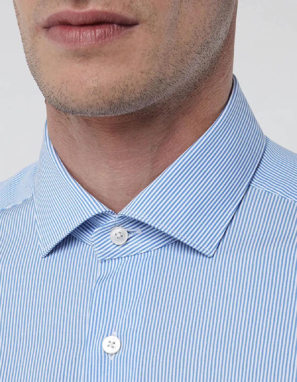 Xacus Camicia Collo francese piccolo Righe Popeline Celeste chiaro Promozione Limitata
