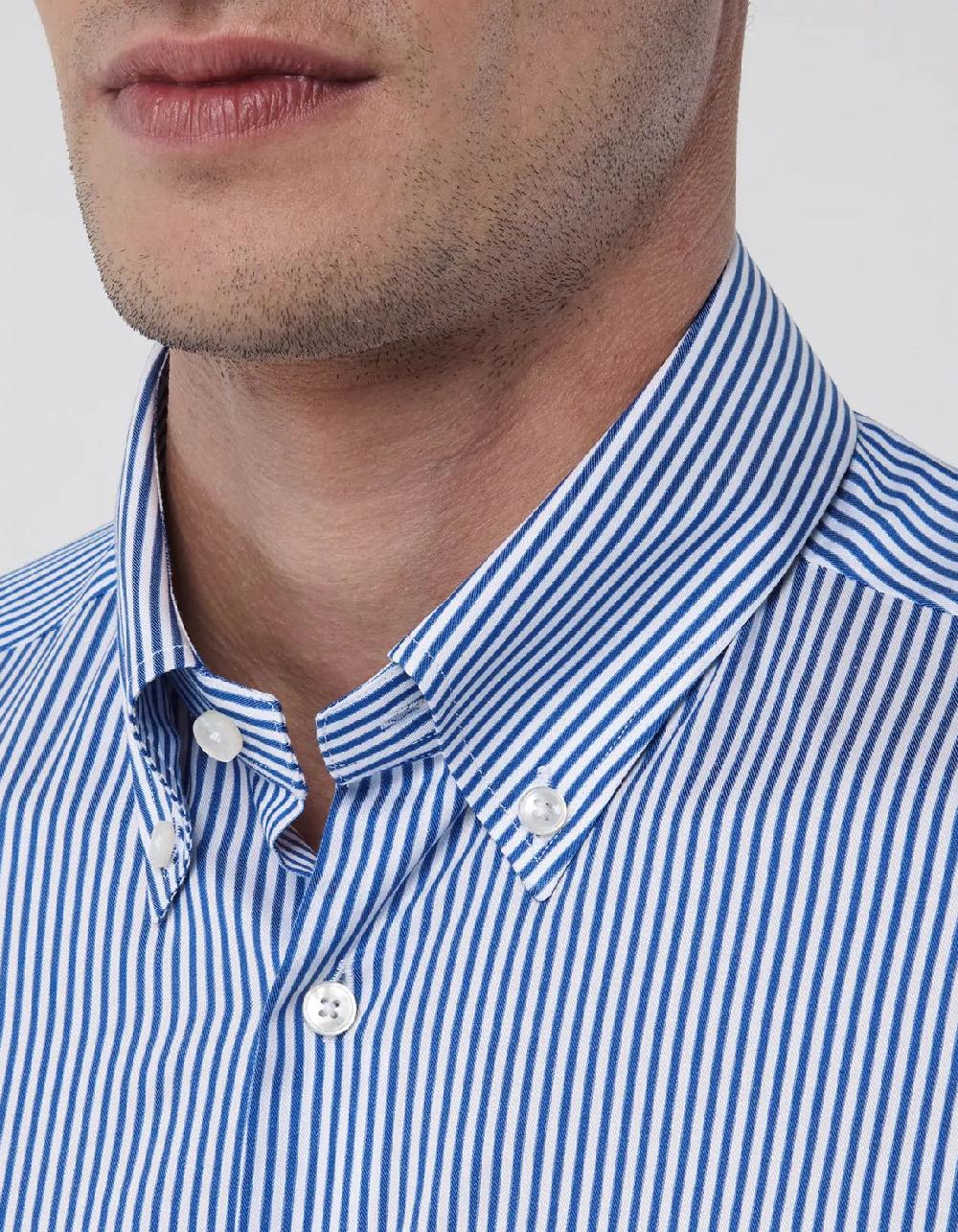 Xacus Camicia Collo button down Righe Twill Blu Presa