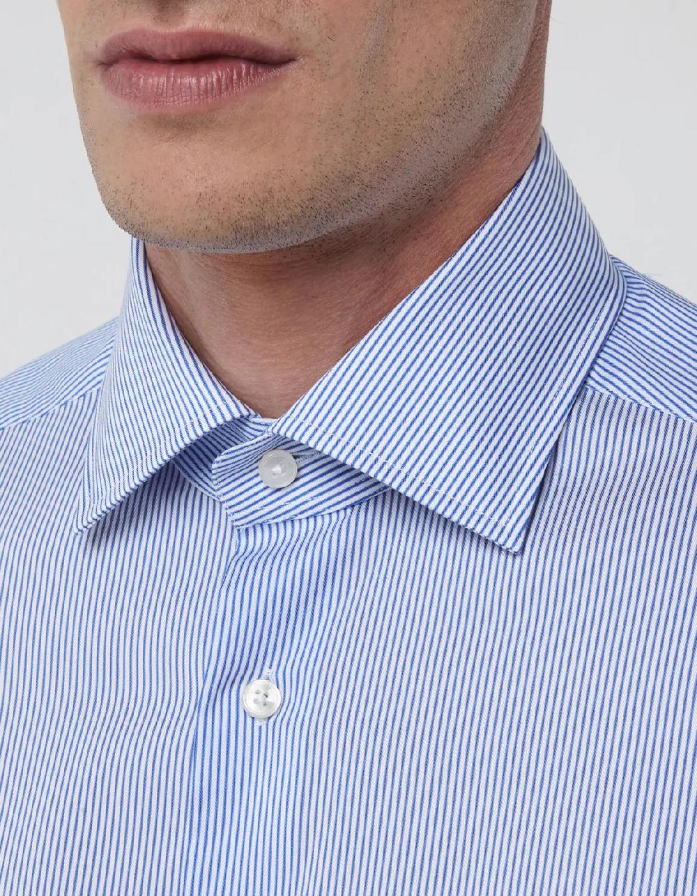 Xacus Camicia Collo italiano Righe Twill Celeste Vendita Calda