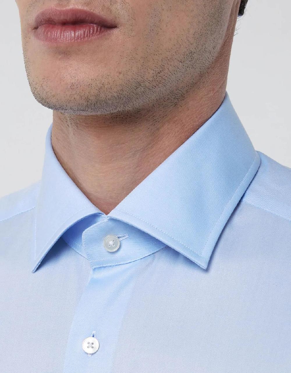 Xacus Camicia Collo italiano Tinta Unita Twill Celeste chiaro Saldi Di Fabbrica