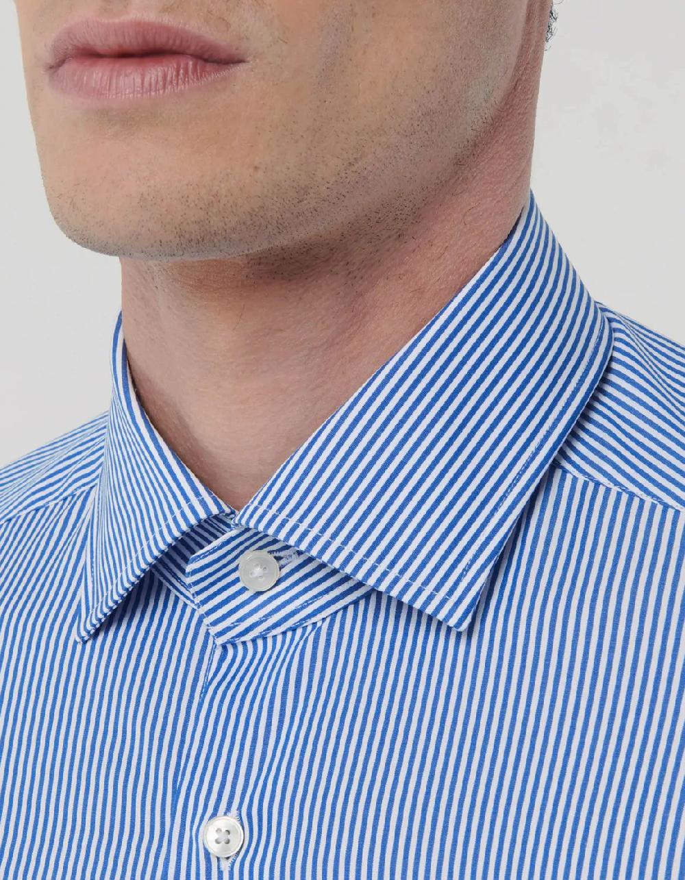 Xacus Camicia Collo italiano Righe Popeline Celeste scuro Spedizione gratuita