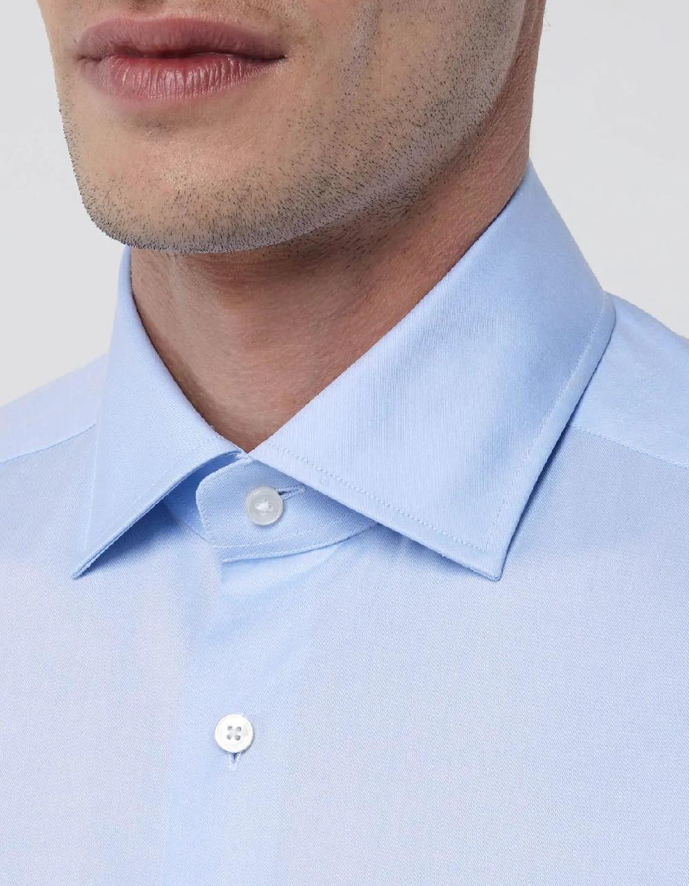 Xacus Camicia Collo italiano Tinta Unita Twill Celeste Offerta speciale