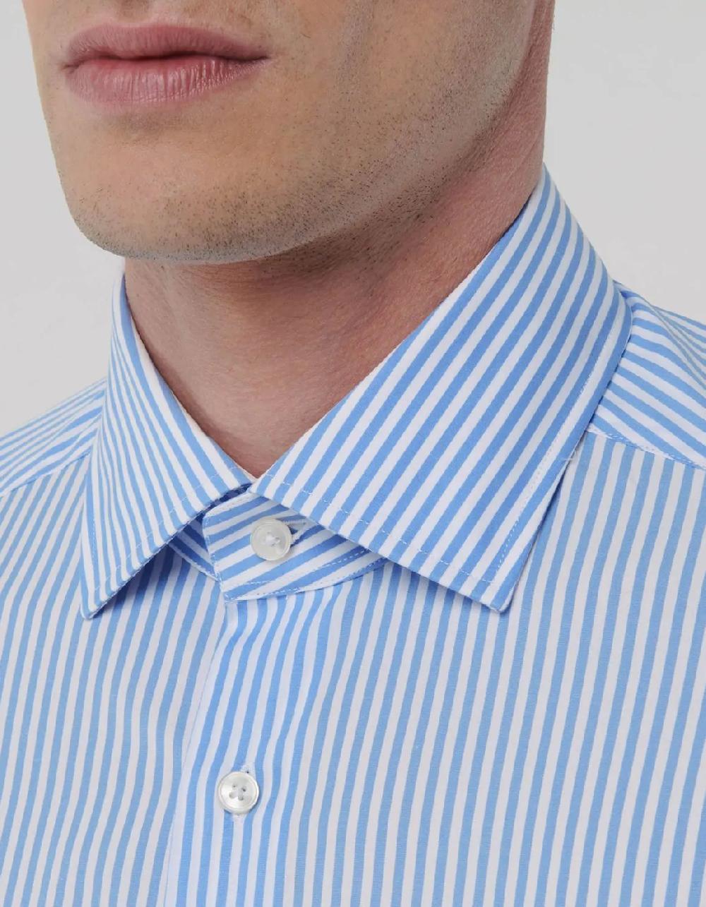Xacus Camicia Collo italiano Righe Popeline Celeste Shopping online