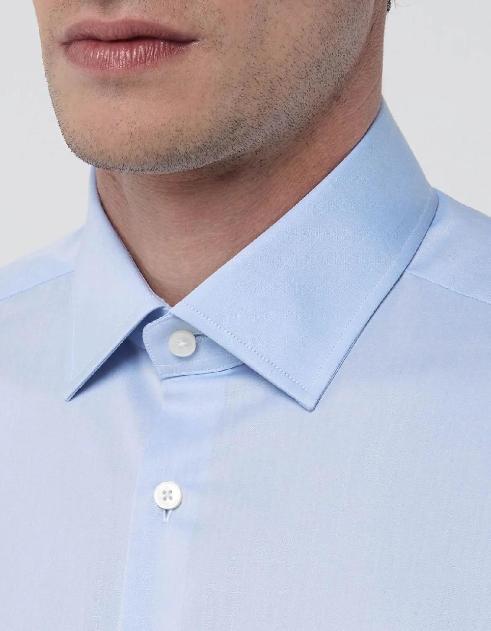 Xacus Camicia Collo italiano Tinta Unita Twill Celeste chiaro Offerta esclusiva