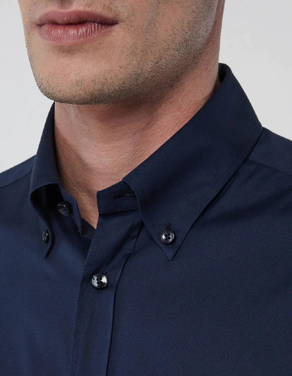 Xacus Camicia Collo button down Tinta Unita Popeline Blu navy Smaltimento dello stoccaggio