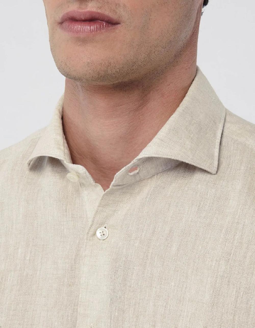 Xacus Camicia Collo francese Tinta Unita Lino Beige Grandi sconti