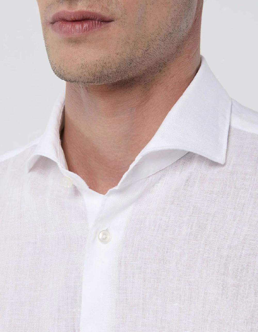 Xacus Camicia Collo francese Tinta Unita Lino Bianco Bestseller
