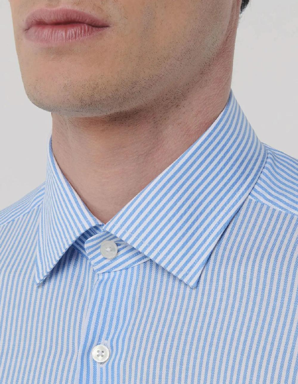 Xacus Camicia Collo italiano Righe Oxford Celeste Offerte stagionali