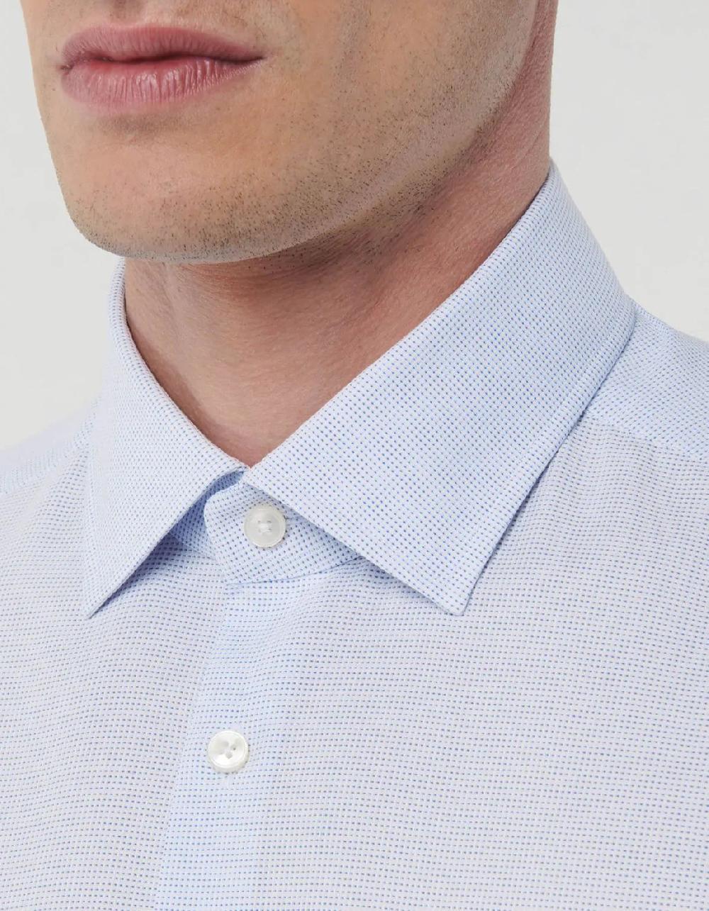 Xacus Camicia Collo italiano Tinta Unita Armaturato Celeste chiaro Liquidazione